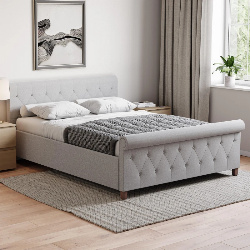 Image of Lassic Vittorio King Size Bed & Mattress Set Light Grey Line unisex King Size