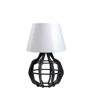 image of Bento Table Lamp With Round Tapered Shade Grey, White, 30.5cm, 1x E27