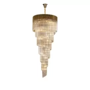 Image of Poland Ceiling Pendant Round 7 Tier 31 Light E14, Brass, Cognac Sculpted Glass