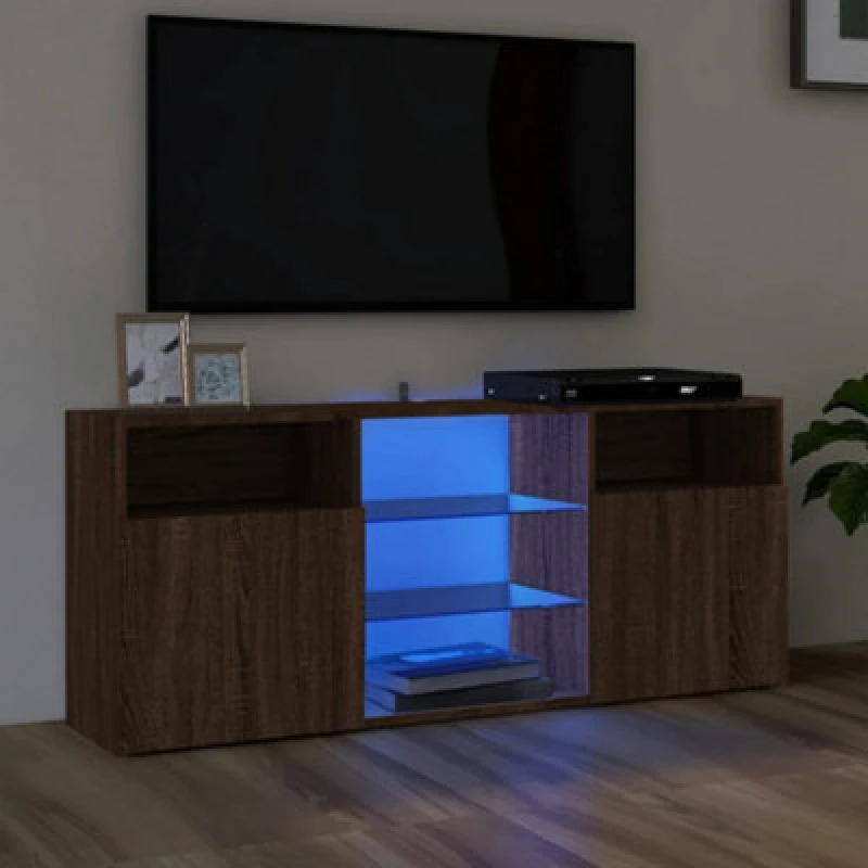 Image of vidaXL TV Cabinet with LED Lights Brown Oak 120x30x50 cm, Brown 815716