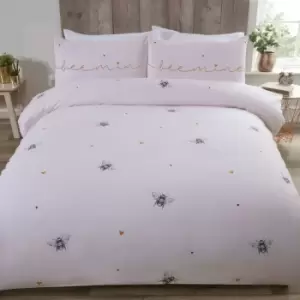 Image of Bee Mine Bees & Hearts on a Pink Duvet Cover, Bedding Set, Multi, Double