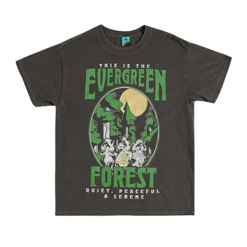 Image of The Raccoons Mens This Is The Evergreen Forest T-Shirt in Dark Grey Size: Medium Dark Grey Male M