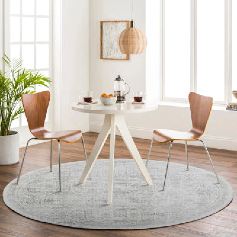 Image of Livabliss Round Vintage Oriental Boho Grey Vicky Area Rug 160 X 160 Cm - Easy Care, Non Shedding, Ideal For Living Room & Bedroom