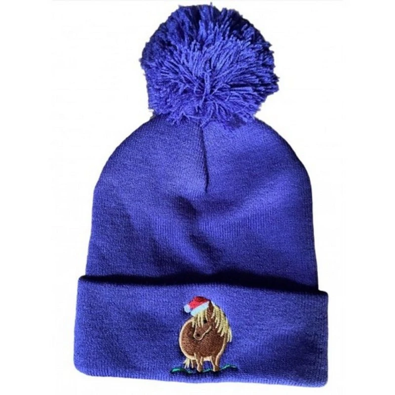 Image of British Country Collection Santa Pony Pom Pom Christmas Beanie in Purple Purple Unisex One Size