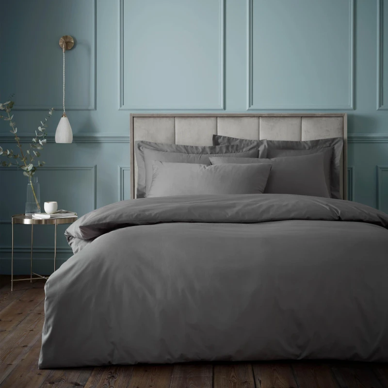 Image of BIANCA Bianca Plain Dye 100% Egyptian Cotton 180 Thread Count Duvet Cover and Pillowcase Set, Charcoal, King BD/57496/R/KQS/CHC