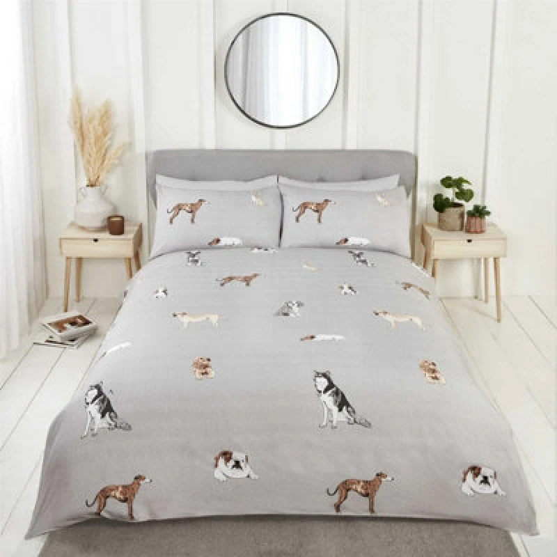 Image of Rapport Home Paws & Tails Microfibre Reversible Duvet Cover Set with Pillowcase in Grey Size: King Grey Unisex King