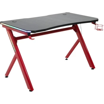 Image of Homcom - Gaming Desk Computer Table Metal Frame with LED Light, Cup Holder, Headphone Hook, Cable Hole, Red