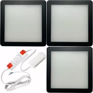 Image of 3x matt Black Ultra-Slim Square Under Cabinet Kitchen Light & Driver Kit - Natural White Diffused led