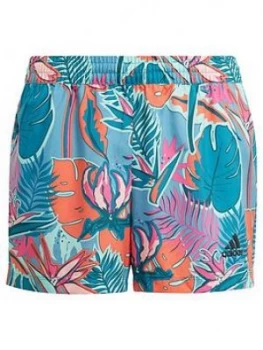 Image of adidas Girls Junior G A.R. Shorts - White/Blue, Size 9-10 Years, Women