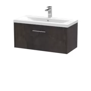 image of Hudson Reed Juno 800mm Wall Hung 1 Drawer Vanity & Mid-Edge Basin - Metallic Slate