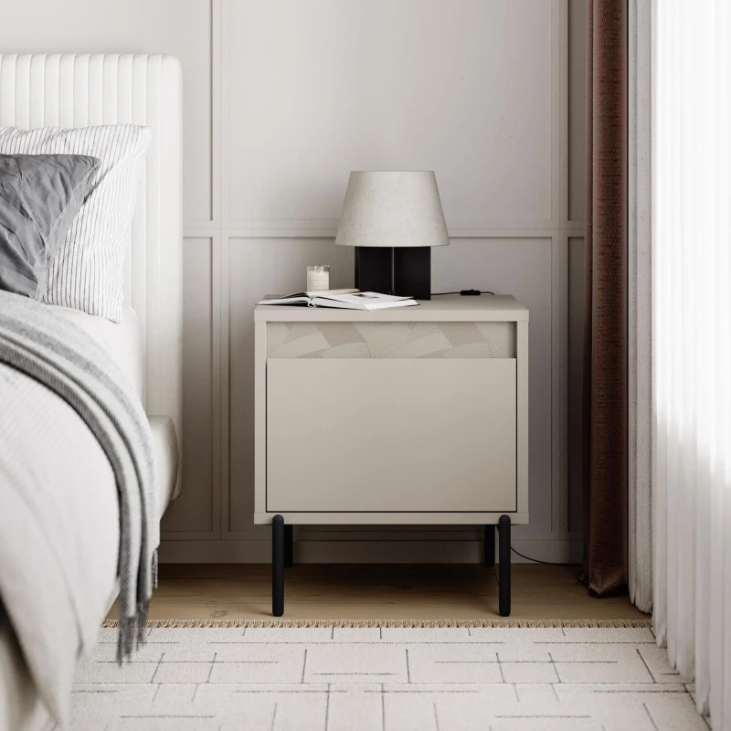Image of FWStyle FWStyle 1 Drawer Sandstone Bedside Chest Nighstand Handleless in Beige Beige One Size Unisex 8683628019405