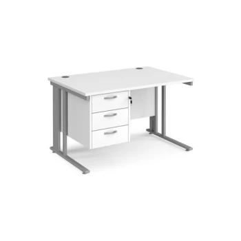 image of Office Desk Rectangular Desk 1200mm With Pedestal White Top With Silver Frame 800mm Depth Maestro 25 MCM12P3SWH