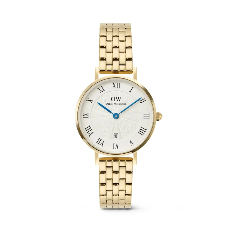 Image of Daniel Wellington Womens watch Daniel Wellington Petite 28 Roman Numerals Date 5-Link YG Dore Female TU