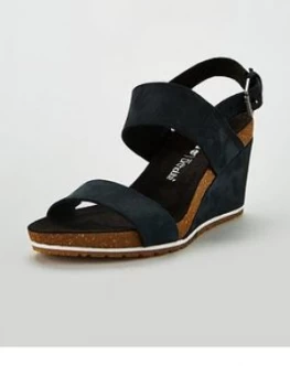 image of Timberland Capri Sunset Wedge Sandals - Black Nubuck, Size 5, Women