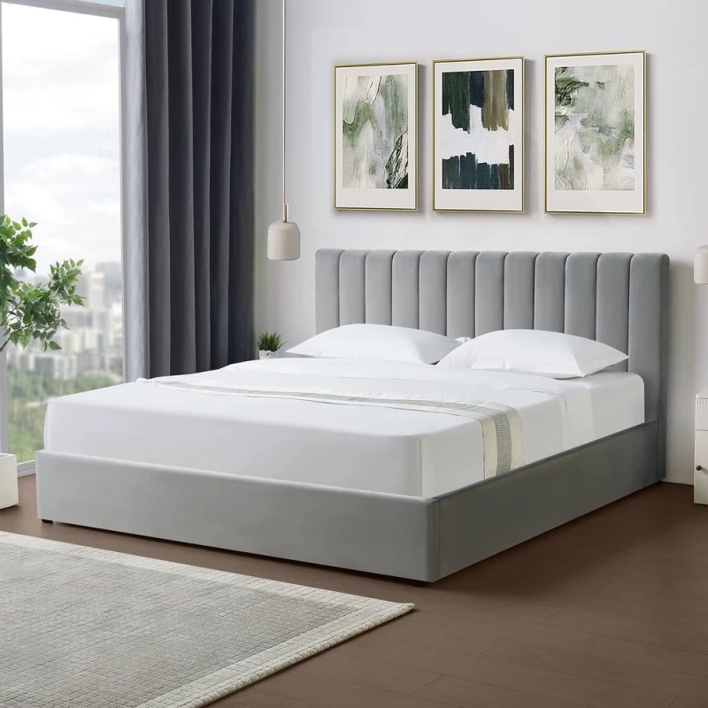 Image of Artemis Home Corwin Grey Velvet Ottoman Storage Bed Frame - 4 Sizes Available Size: Double Grey Unisex Double