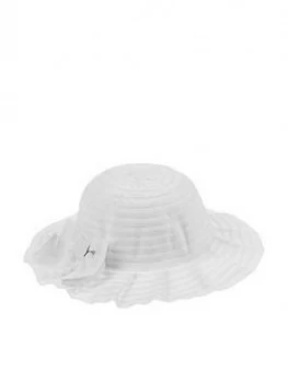 Image of Monsoon Baby Girls Ruby Pleated Hat with Bow - White, Size 0-12 Months