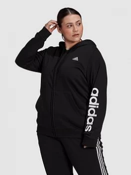 Image of Adidas Essentials Linear Full Zip Hoodie - Plus Size, Black/White, Size 1X, Women