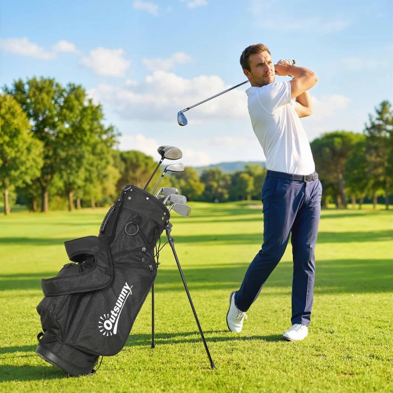 Image of OUTSUNNY Golf Stand Bag 6 Way Full-Length Dividers, Waterproof Golf Bag in Black Size: 2kg Black Unisex 2kg