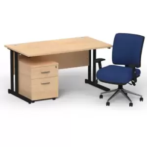 Image of Impulse 1400 x 800 Black Cant Office Desk Maple + 2 Dr Mobile Ped & Chiro Med Back Blue W/Arms