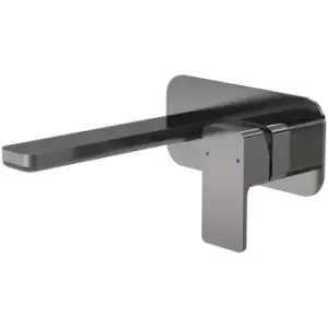 image of Windon Brushed Gunmetal Wall Mounted 2 Tap Hole Basin Mixer with Plate - WIN728 - Brushed Gun Metal - Nuie