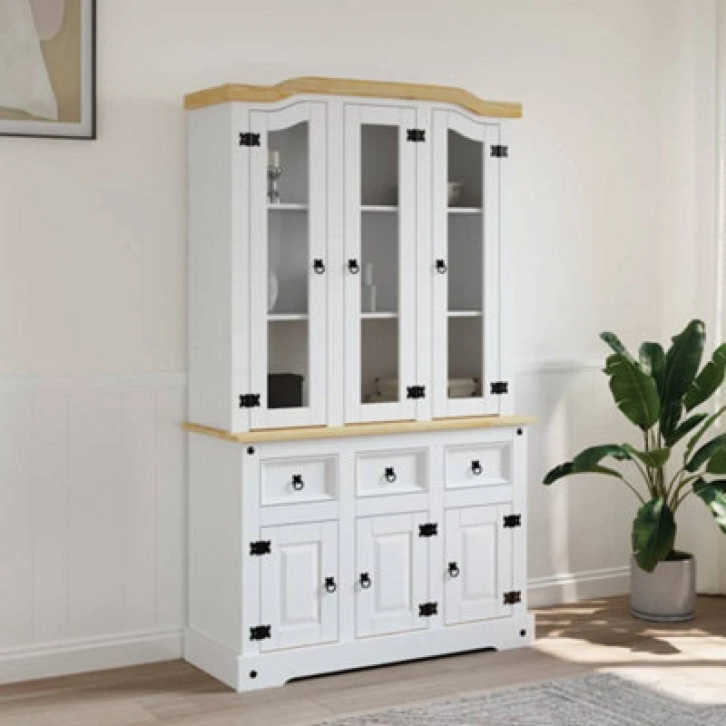 Image of vidaXL Highboard Corona White 112x43x196cm Solid Wood Mexican Pine, White 355086