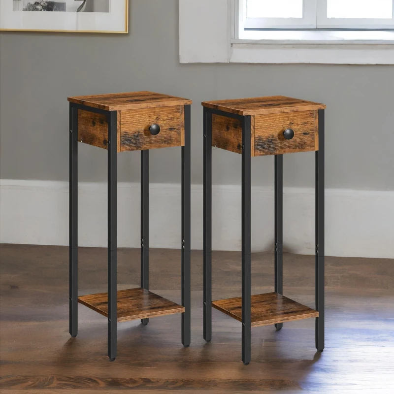 Image of Rafaelo Mobilia Set of 2 Slim Side Tables in Brown Brown Unisex
