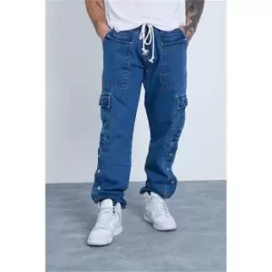 I Saw It First Blue Cargo Denim Popper Jeans - Blue