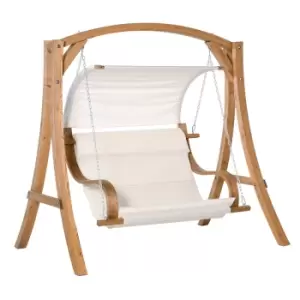 image of Outsunny Wooden Porch A-frame Swing Chair W/ Canopy And Cushion For Patio Garden