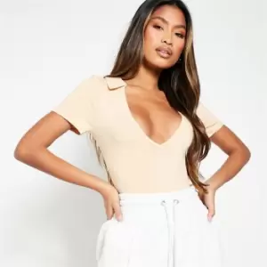 Image of I Saw It First Cotton Elastane Short Sleeve Collar Bodysuit - Brown