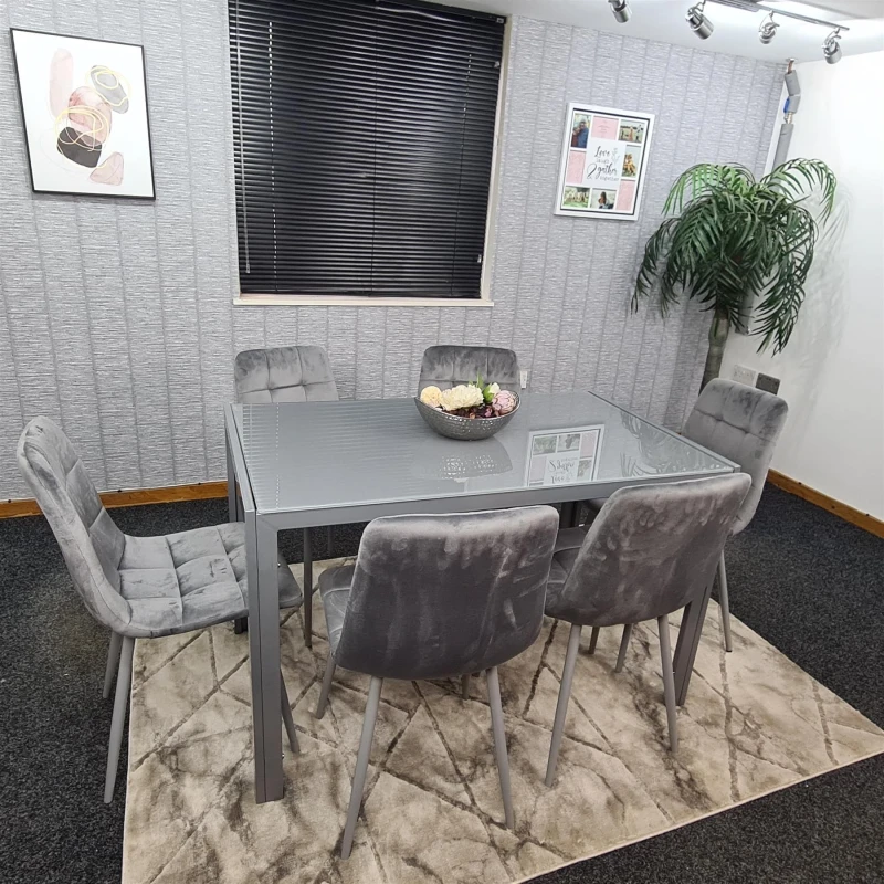 Image of KOSY KOALA Dining Table Set with 6 Chairs Dining Room and Kitchen table set of 6 Grey