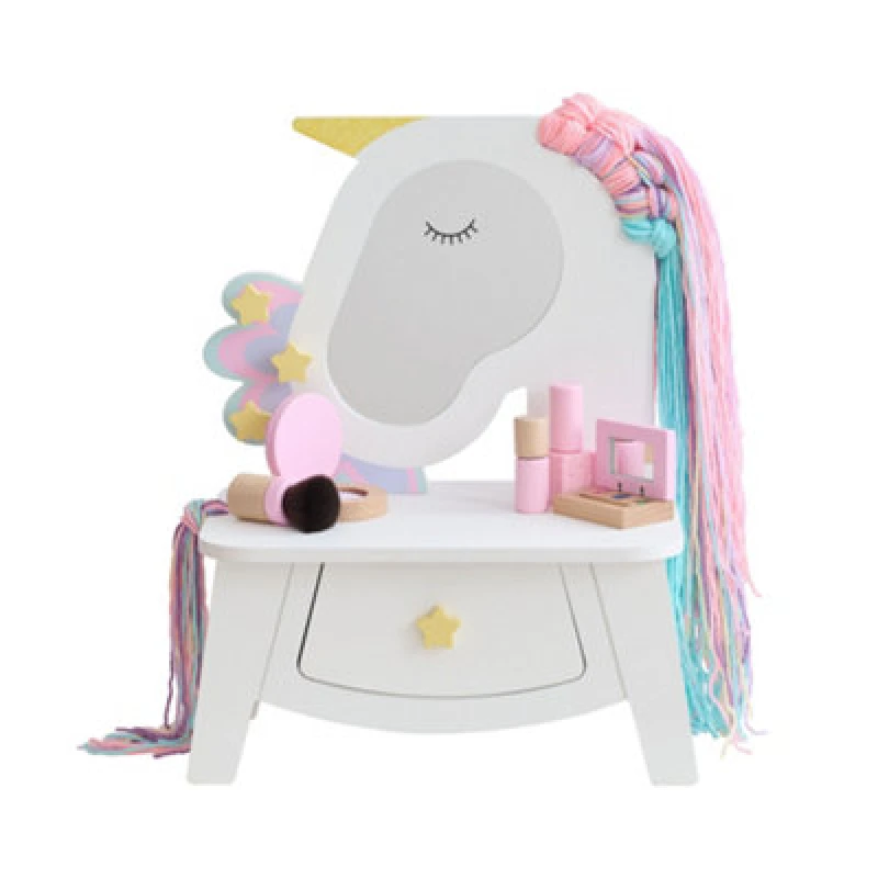 Image of Teamson Kids Unicorn Vanity Set With Mirror, Drawer & Pretend Makeup