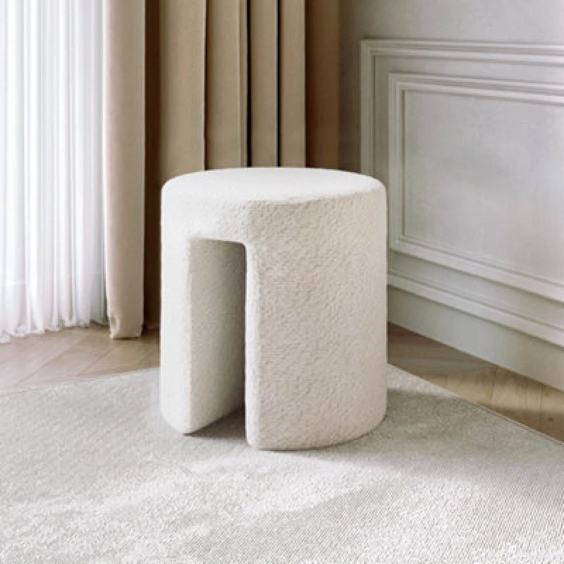 Image of CARME HOME Isla Ivory Boucle Stool for Bedroom Living room home decoration 5060635723298