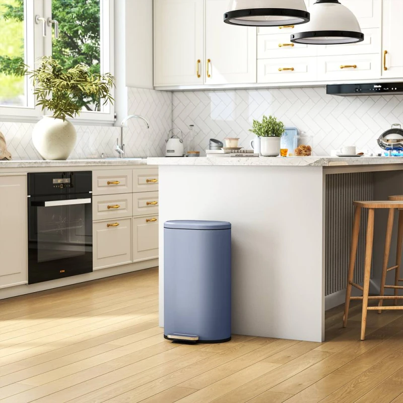 Image of Homcom Slim Rectangular Pedal Bin With Soft-Close Lid, 30L Kitchen Bin, Grey