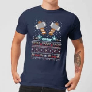 image of Marvel Avengers Thor Pixel Art Mens Christmas T-Shirt - Navy - M