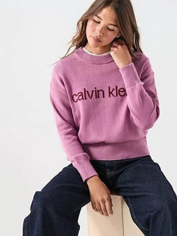 Image of Calvin Klein Jeans Womens Graphic Crew Neck Jumper - Pink Female 14