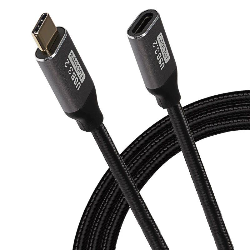 Image of Maplin USB-C Male to USB-C Female 100W Extension Braided Cable - Black