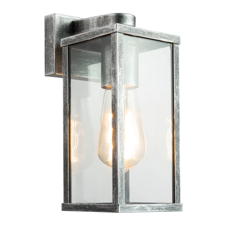 Image of Happy Homewares Traditional Black Silver Outdoor Lantern Wall Light Fitting with Glass Sides Silver Unisex