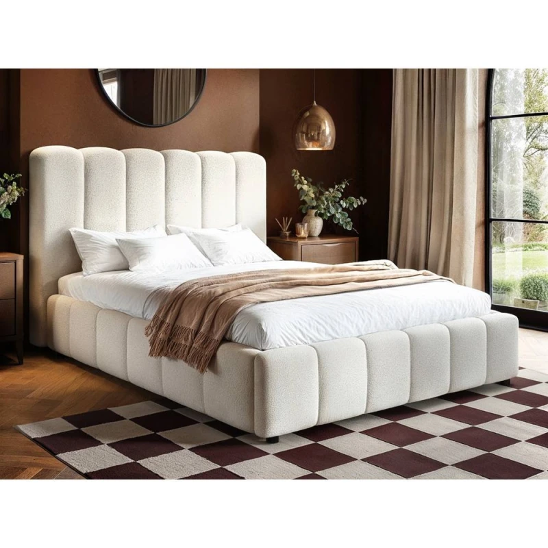 Image of Solace+Co Emilie Ribbed Ottoman Bed Cream Boucle Size: Single Cream Unisex Single