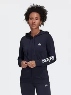 Image of adidas Essentials Logo Full-zip Hoodie, Blue/White, Size 2Xs, Women