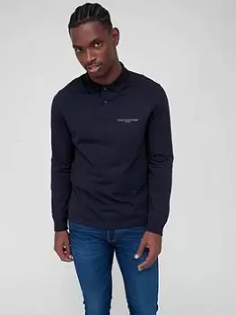 Image of Tommy Hilfiger Clean Jersey Regular Fit Long Sleeve Polo Shirt - Desert Sky Navy, Desert Sky Navy Size M Men