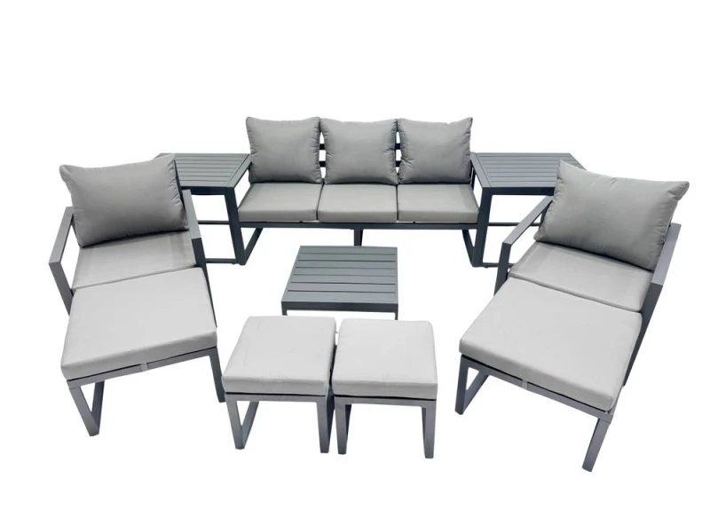 Image of Fimous Aluminium Sofa Coffee Table Sets with 4 Stool 2 Side Tables Dark Grey Dark Grey Unisex