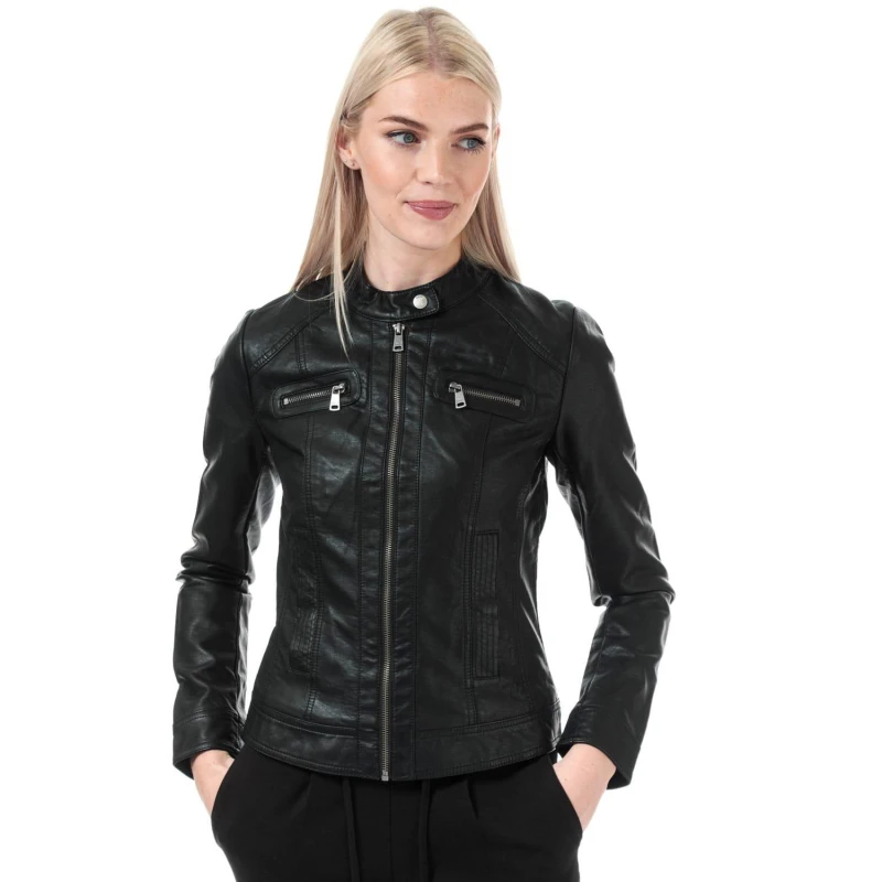 Image of Only Bandit Faux Leather Biker Imitation Leather Jacket Black XL Women