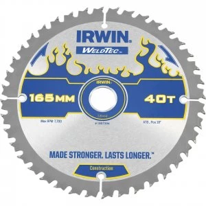 Image of Irwin Weldtec Construction Saw Blade 165mm 40T 20mm