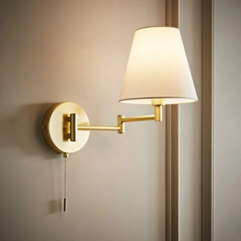 Image of Valuelights Sonia Brushed Gold Swing Arm Wall Light With Tapered Shade