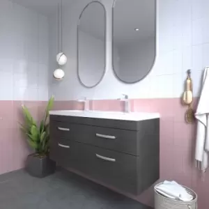 Image of Nuie - Athena Wall Hung 4-Drawer Vanity Unit with Double Ceramic Basin 1200mm Wide - Anthracite Woodgrain