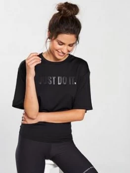 Image of Nike Training Short Sleeved Tie Top Black Size L Women