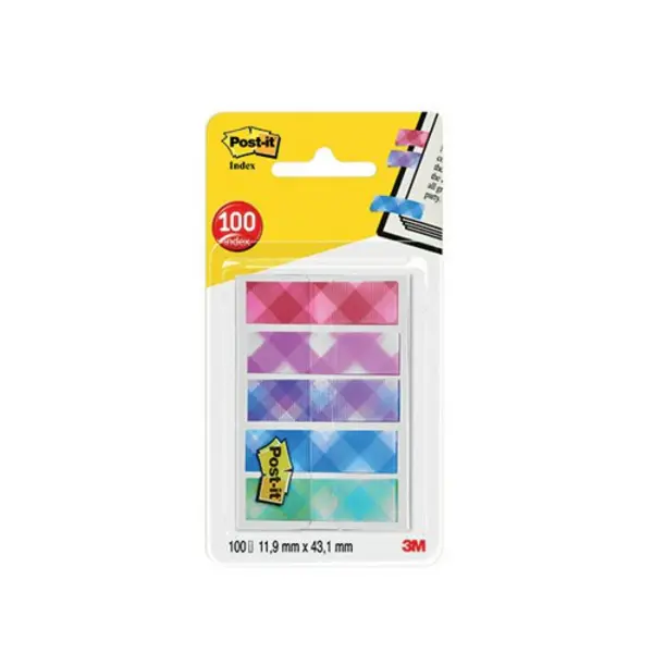 Image of Post-it Index Flags 11.9x43.2mm + Dispenser Small Plaid Printed (Pack of 100) 684-PLD5