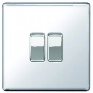 image of Wickes 10A Light Switch 2 Gang 2 Way Polished Chrome Screwless Flat Plate