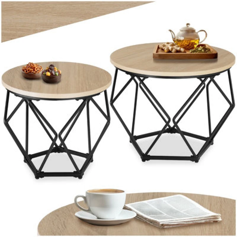 Image of Tectake Coffee Table Set 2 Piece Benham - Industrial Wood Light, Oak Sonoma