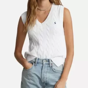 Image of Polo Ralph Lauren V-Neck Cable-Knit Cotton Sleeveless Jumper - M